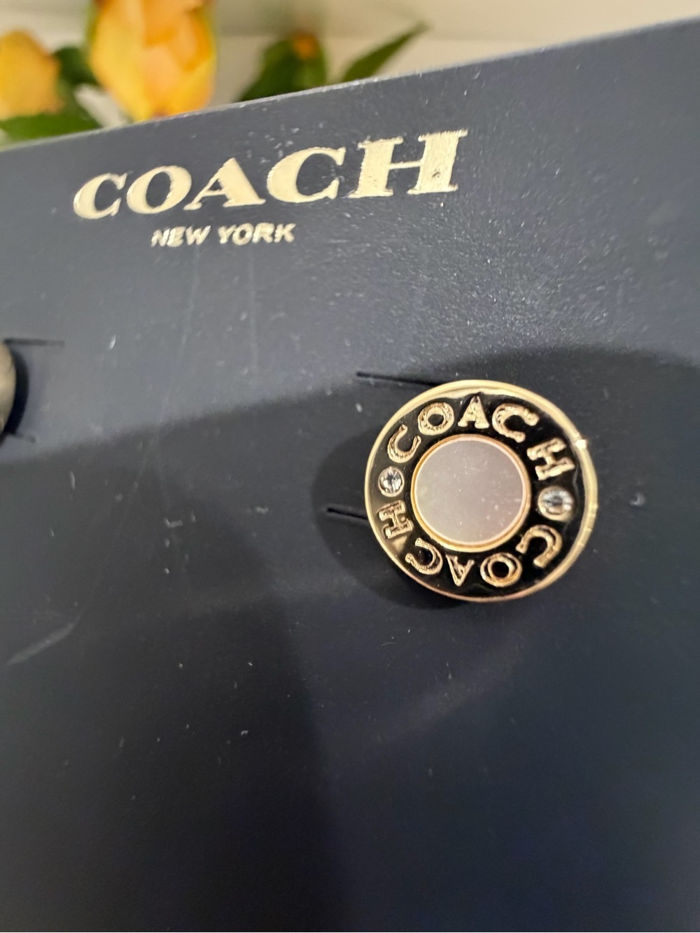 Coach Gold-Tone Mother-of-Pearl Round Logo Stud Earrings - Picture 4 of 6
